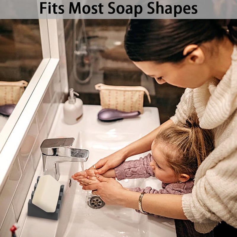 Silicone Automatic Drain Soap Dish, Bathroom and Kitchen Double Compartment Wall-Mounted Soap Holder (2-Pack) - Image 5