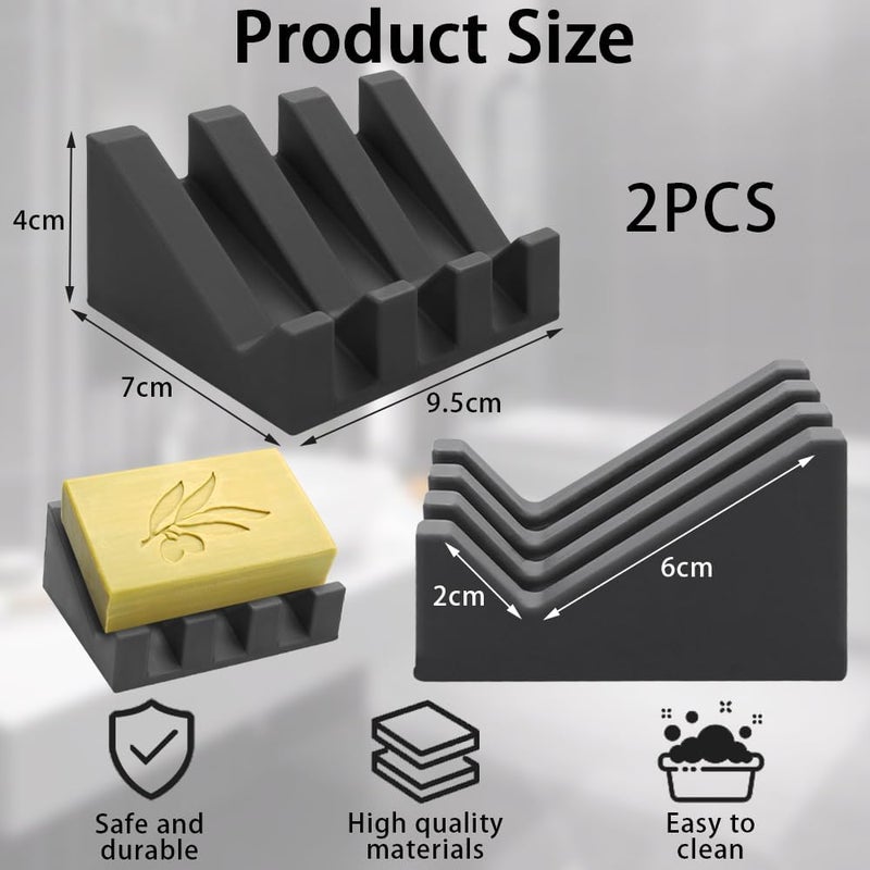 Silicone Automatic Drain Soap Dish, Bathroom and Kitchen Double Compartment Wall-Mounted Soap Holder (2-Pack) - Image 3
