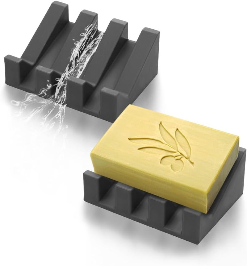 Silicone Automatic Drain Soap Dish, Bathroom and Kitchen Double Compartment Wall-Mounted Soap Holder (2-Pack) - Image 2