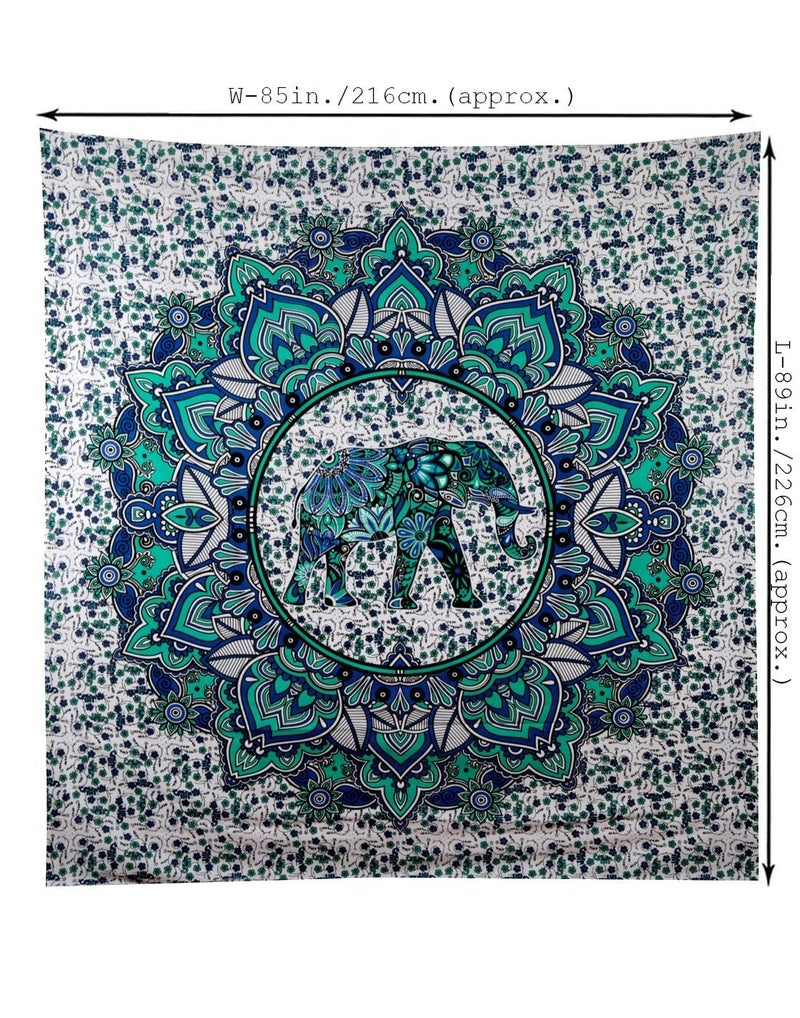 Textile export creations Creations Turquoise Green MandalaIndian Elephant Decorative Tapestry Wall Hanging Cotton Bedcover 56x84 - Image 5