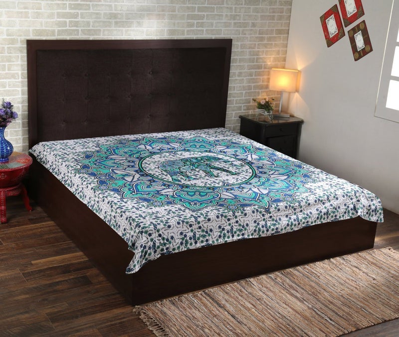 Textile export creations Creations Turquoise Green MandalaIndian Elephant Decorative Tapestry Wall Hanging Cotton Bedcover 56x84 - Image 2