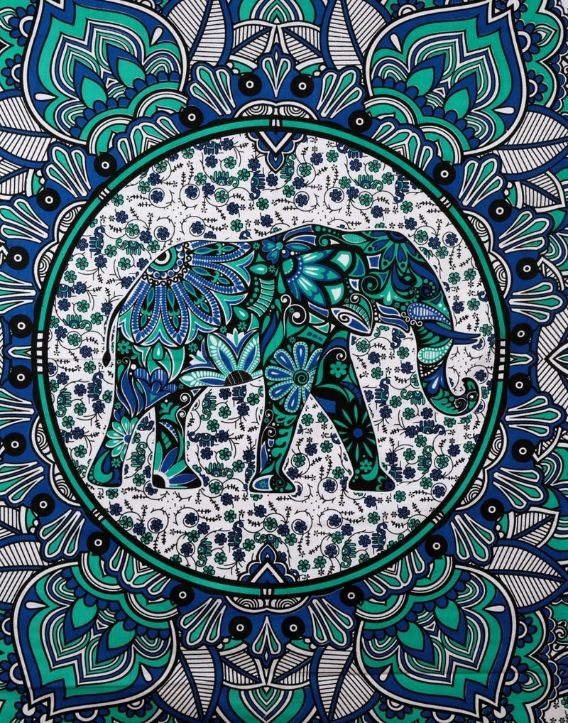 Textile export creations Creations Turquoise Green MandalaIndian Elephant Decorative Tapestry Wall Hanging Cotton Bedcover 56x84 - Image 3