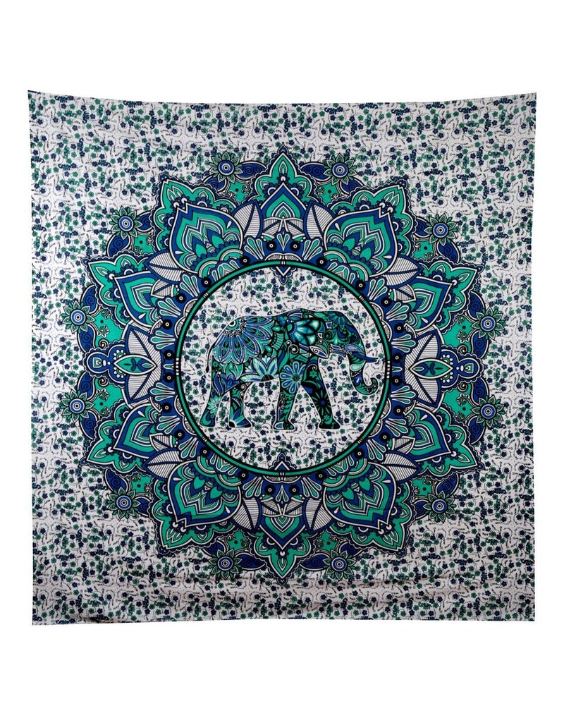 Textile export creations Creations Turquoise Green MandalaIndian Elephant Decorative Tapestry Wall Hanging Cotton Bedcover 56x84 - Image 4