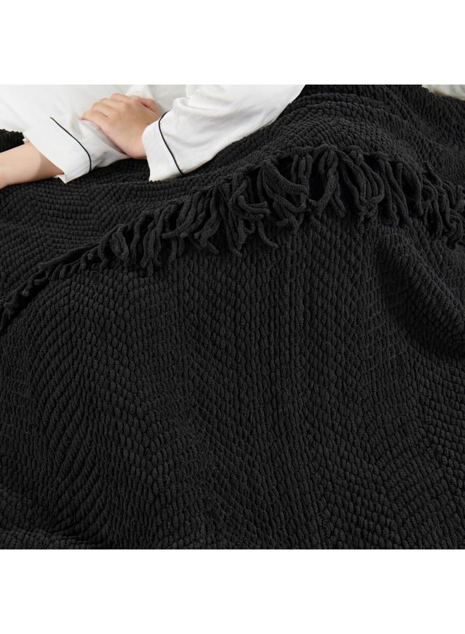 Home Soft Things Black Throw Blanket Knitted Tweed Throw 60'' x 80'', Raven, Super Soft Cozy Warm Comfortable Breathable Throw for Living Room Chair Couch Bed Sofa Bedroom Home Décor - Image 3