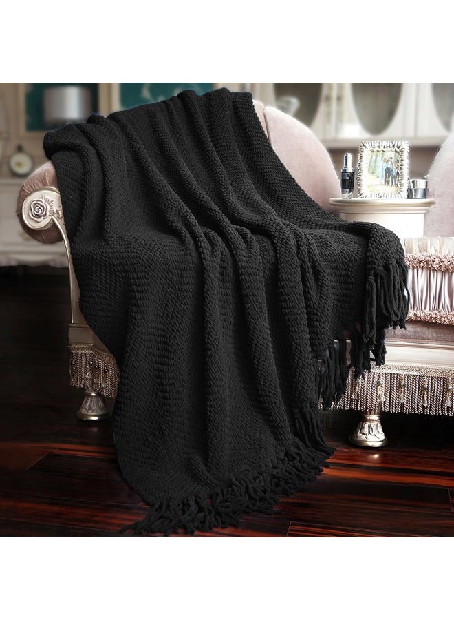 Home Soft Things Black Throw Blanket Knitted Tweed Throw 60'' x 80'', Raven, Super Soft Cozy Warm Comfortable Breathable Throw for Living Room Chair Couch Bed Sofa Bedroom Home Décor - Image 2