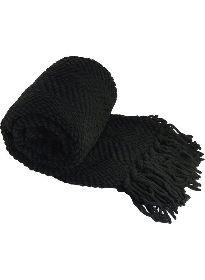 Home Soft Things Black Throw Blanket Knitted Tweed Throw 60'' x 80'', Raven, Super Soft Cozy Warm Comfortable Breathable Throw for Living Room Chair Couch Bed Sofa Bedroom Home Décor - Image 1