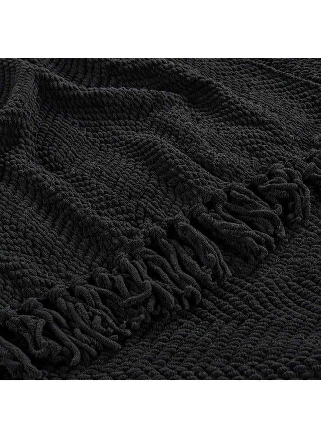 Home Soft Things Black Throw Blanket Knitted Tweed Throw 60'' x 80'', Raven, Super Soft Cozy Warm Comfortable Breathable Throw for Living Room Chair Couch Bed Sofa Bedroom Home Décor - Image 5