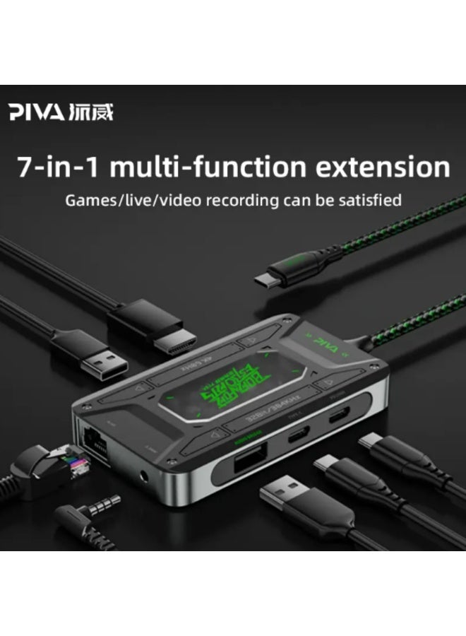بيفا محطة إرساء Piva DS7 متعددة الوظائف 7 في 1 USB-C للألعاب الإلكترونية PUBG - شحن سريع PD بقوة 100 واط، منفذ HDMI بدقة 4K بمعدل 60 هرتز، منفذ إيثرنت 1000، منفذي USB 3.1، منفذ صوت 3.5 ملم، موزع Type-C صغير الحجم للأجهزة اللوحية والهواتف الذكية - Image 2