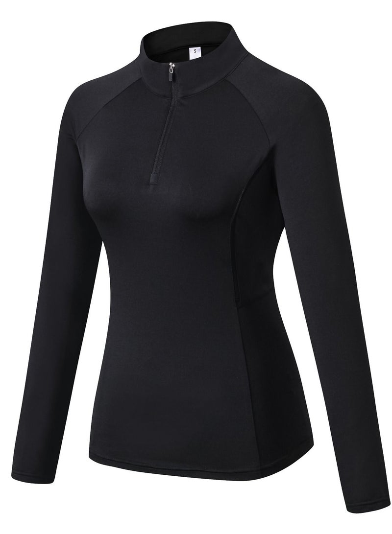 Loquat Women Quick Dry Breathable Elastic Long Sleeve Shirt Black  - Image 1