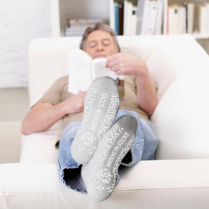 Brooklyn Socks 4 Pairs of Non-Skid Over-The-Calf Diabetic Cotton Socks with Non Binding Top (Gray, Fits US Men's Shoe size 9-12) - Image 3
