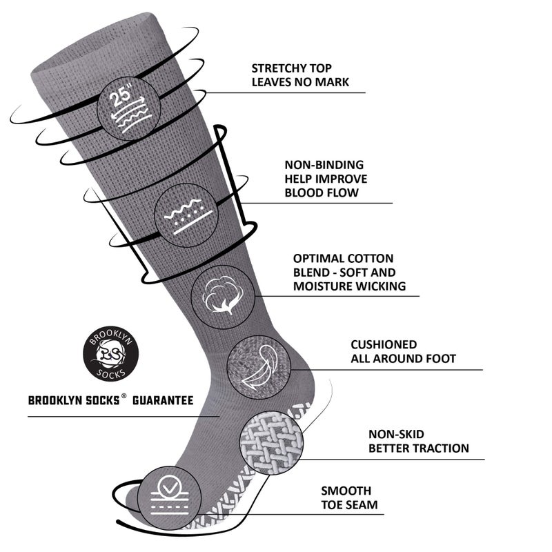 Brooklyn Socks 4 Pairs of Non-Skid Over-The-Calf Diabetic Cotton Socks with Non Binding Top (Gray, Fits US Men's Shoe size 9-12) - Image 4