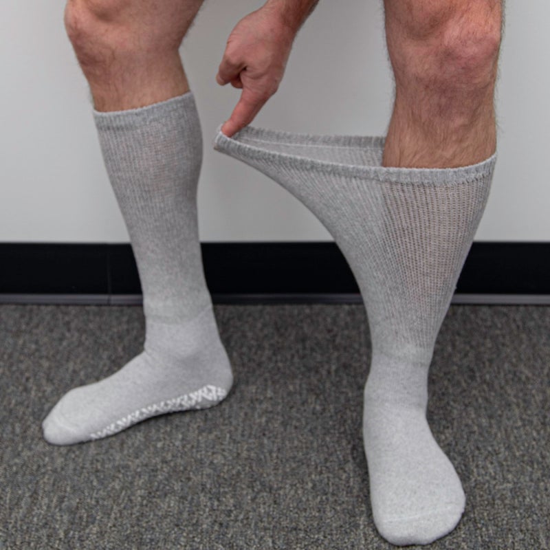 Brooklyn Socks 4 Pairs of Non-Skid Over-The-Calf Diabetic Cotton Socks with Non Binding Top (Gray, Fits US Men's Shoe size 9-12) - Image 2