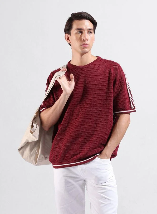 The Indian Garage Co Men Oversized Fit Solid Crew Neck Half Sleeves T-Shirt