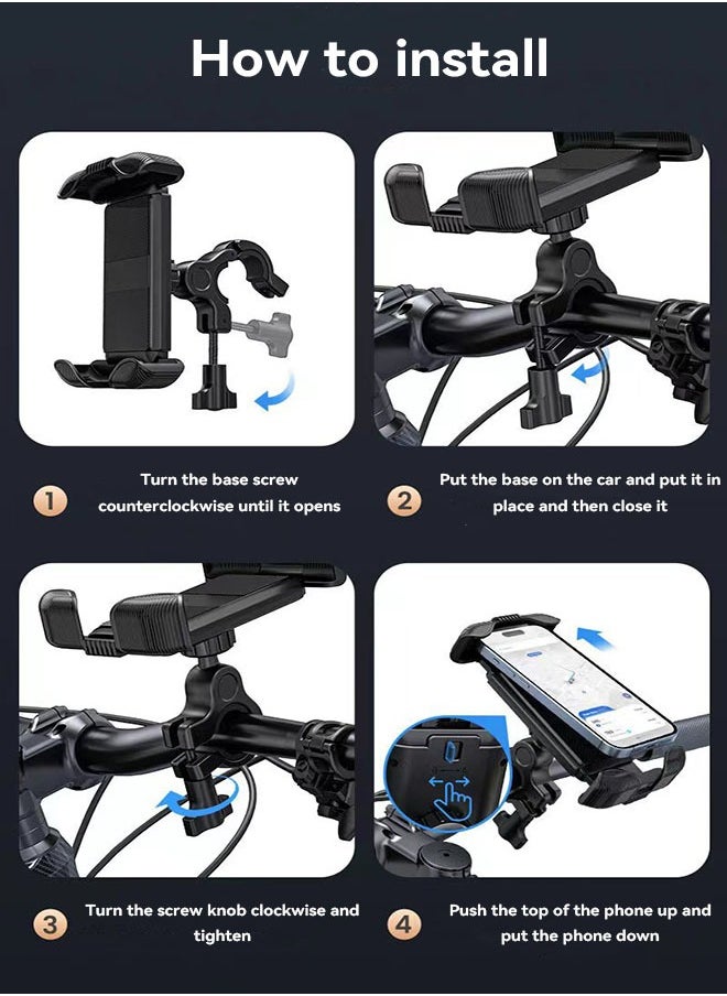 GUDOO - Bike Phone Holder, Motorcycle Phone Mount - Motorcycle Handlebar Cell Phone Clamp, Scooter Phone Clip for iPhone 15 Pro Max Plus, 14 Pro Max, S23 S24 Ultra, 4.7-6.8" Smartphone - Image 1