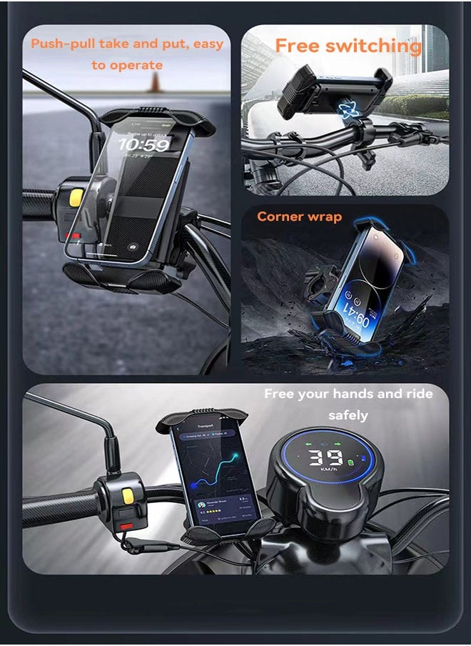 GUDOO - Bike Phone Holder, Motorcycle Phone Mount - Motorcycle Handlebar Cell Phone Clamp, Scooter Phone Clip for iPhone 15 Pro Max Plus, 14 Pro Max, S23 S24 Ultra, 4.7-6.8" Smartphone - Image 1