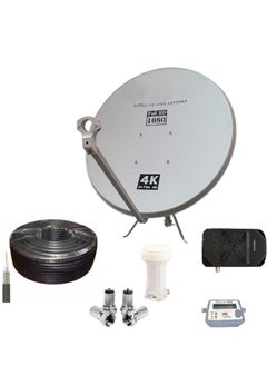 All in One For Satellite 60CM Satellite Dish Antenna, Satellite Finder, Universal Single KU LNB, Solid Copper Coaxial Cable 50m, 4 Pieces Cable Connector, Satellite Receiver 4K Full HD.