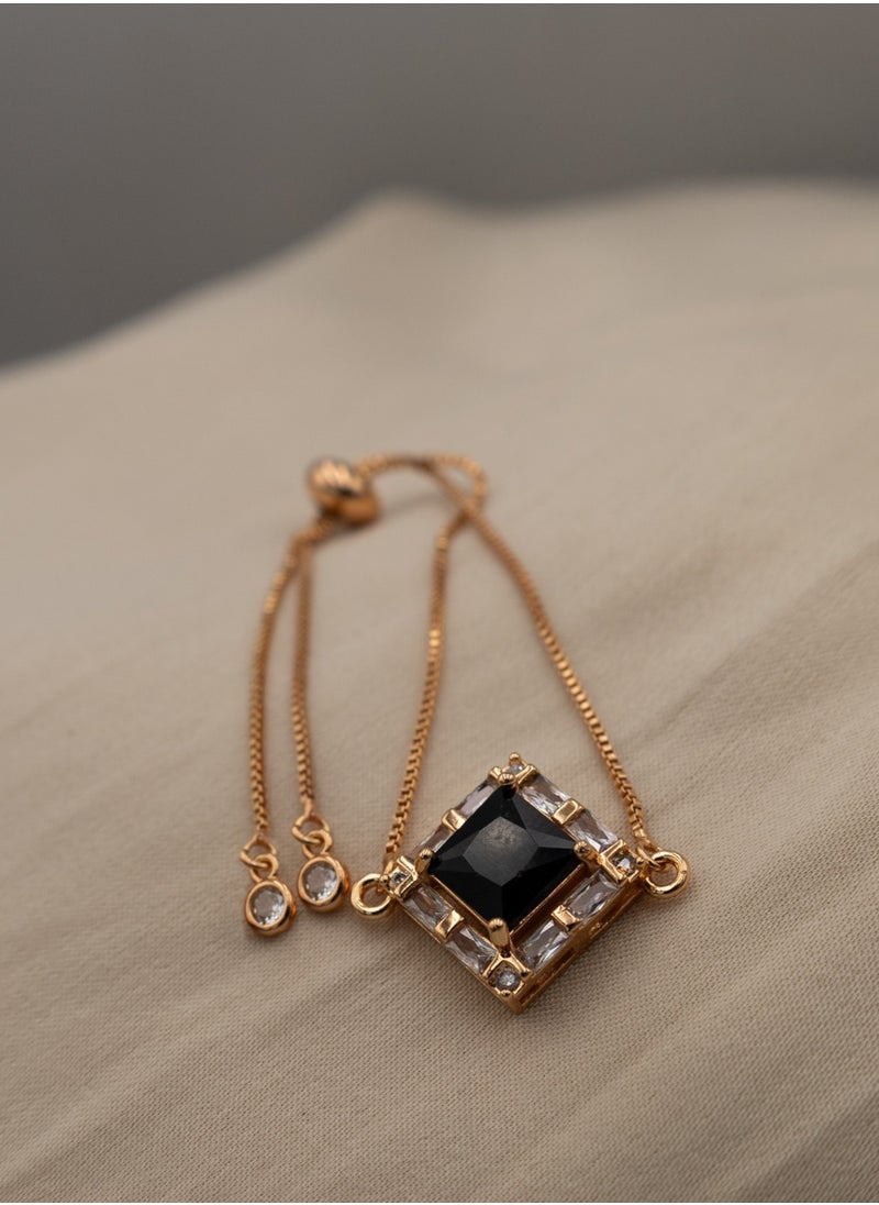 mjuhurat Elegant Gold-Tone Adjustable Bracelet with Black Square Stone & Crystals  - Image 5