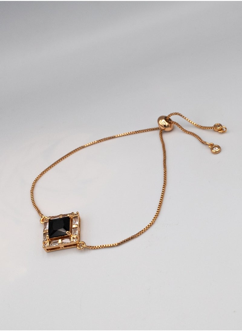 mjuhurat Elegant Gold-Tone Adjustable Bracelet with Black Square Stone & Crystals  - Image 1