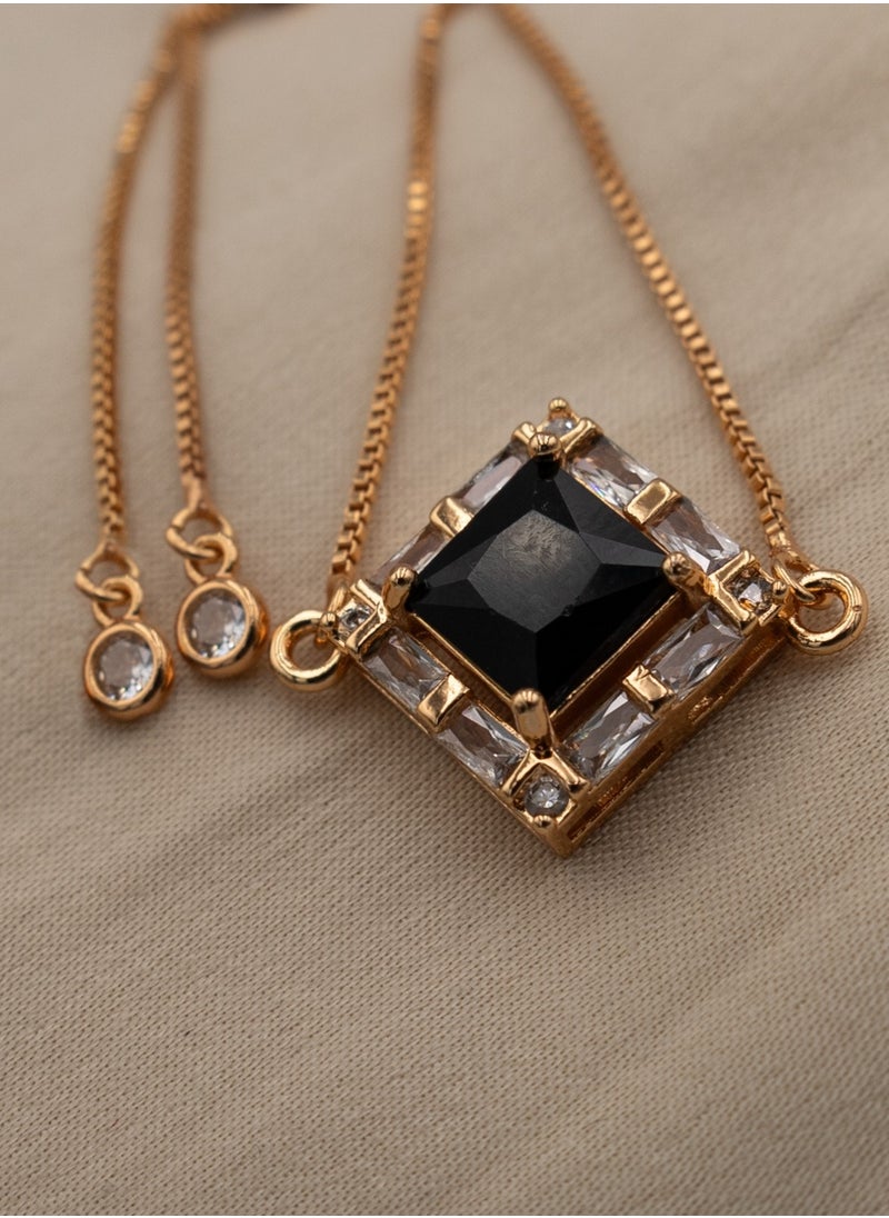 mjuhurat Elegant Gold-Tone Adjustable Bracelet with Black Square Stone & Crystals  - Image 4