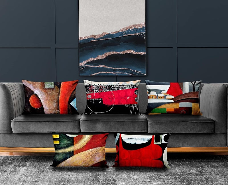 Ultimate Trends Polyester Digital Modern Printed Pillow Cover 12x18 Set of 5 Multi Color UTCS1008