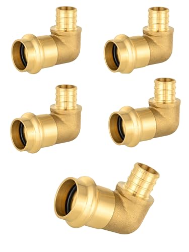 EFIELD Pack of 5 EFIELD 34 Copper Press X 34 PEX B Crimp Elbow Brass Fittings for Copper and Pex Pipe ConnectionPRESS092 - Image 1