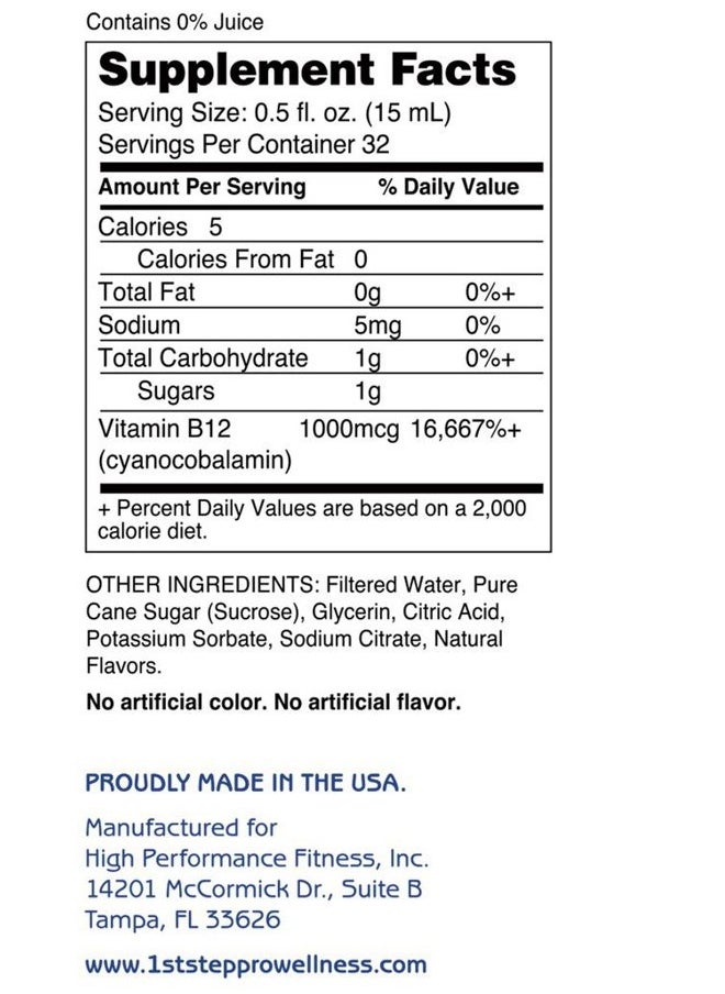 1st Step for Energy High Performance Fitness INC. 1st Step Liquid B-12, Cherry Charge, 16-fluid ounces  - Image 5