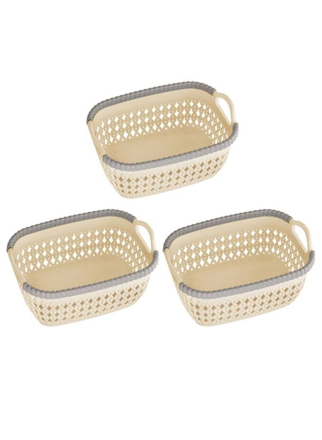 3 different size rectangular plastic basket with a bamboo design and carrying handles - multi colored. - Image 1