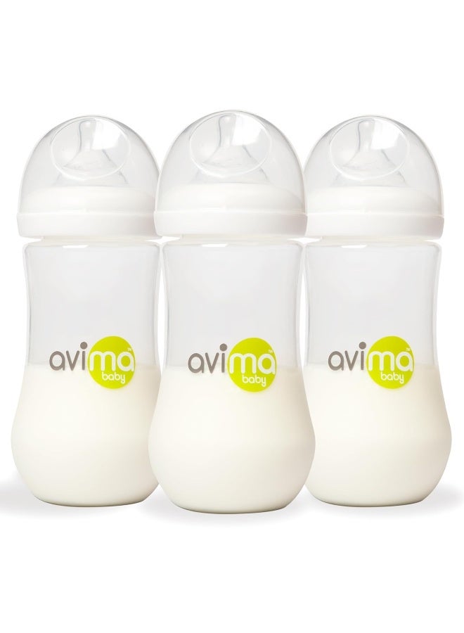 Avima Baby 12 oz Anti Colic Baby Bottles for Breastfed Babies - Fast Flow Nipples, Wide Neck Bottle, BPA Free - 9-12 Months, Stage 3 (Set of 3) - Image 1