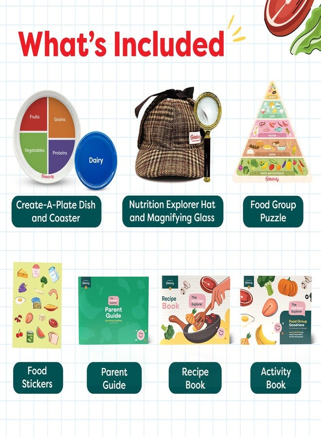 Baketivity Nutrition Explorer Kit - STEM Learning for Kids with Detective Costume, Food Chart Puzzle, Portion Plate, Stickers & Recipe Book - Image 2