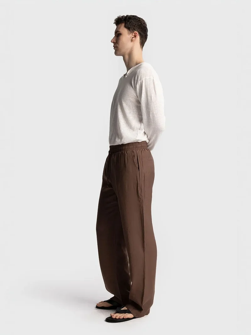 Giesto Mocha Brown GIESTO Relaxed Fit Tencel Pants for Men | Best Price UAE