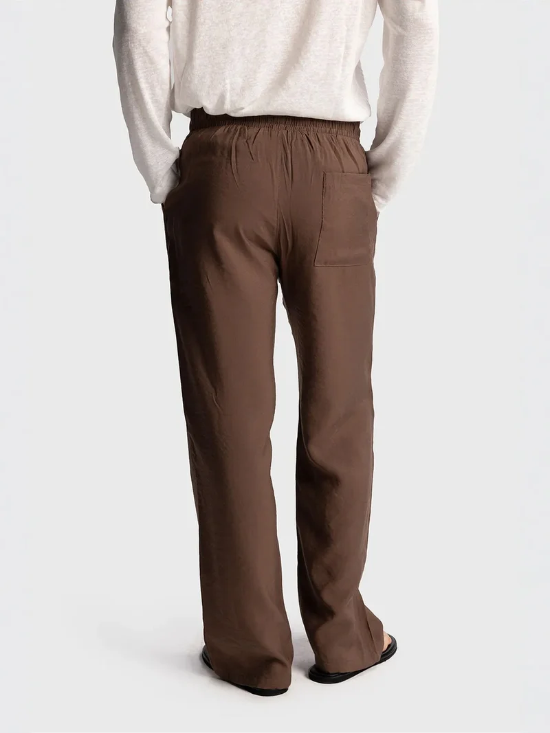 Giesto Mocha Brown GIESTO Relaxed Fit Tencel Pants for Men | Best Price UAE