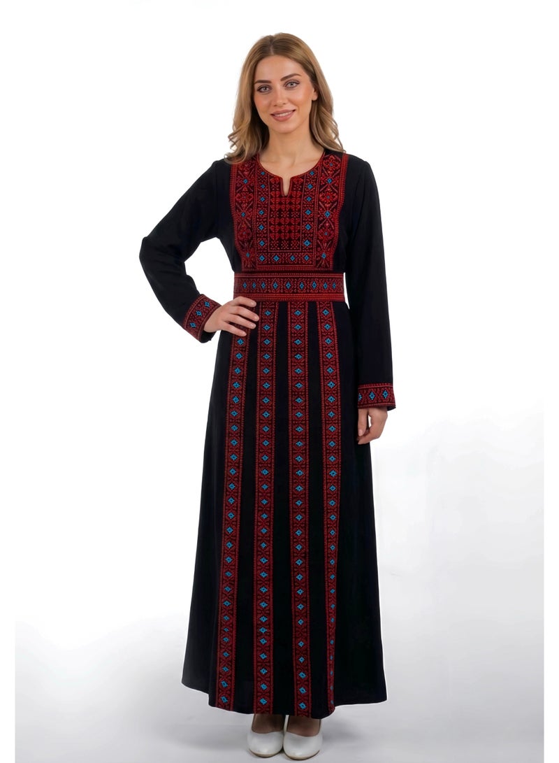 البنت الشرقية جلابية نسائية مطرزة مع حزام على الخسر - Image 1