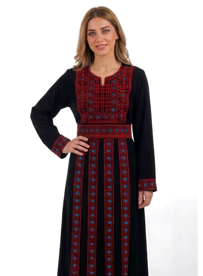 البنت الشرقية جلابية نسائية مطرزة مع حزام على الخسر - Image 2