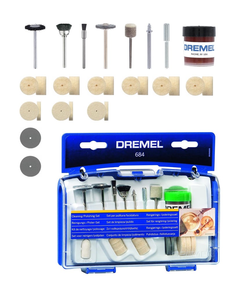 Dremel 684 Polishing Kit - Box with 20 Cleaning and Polishing Accessories and Polishing Paste for Multifunctional Rotary Tools - Image 1