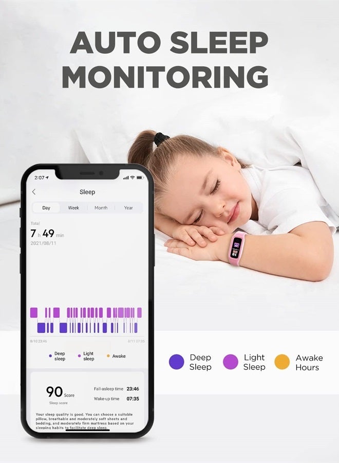 BIGGERFIVE ساعة تتبع اللياقة البدنية Vigor 2 للأطفال للفتيات والفتيان من عمر 5-12 سنة، مقاومة للماء IP68، متعقب النشاط، عداد الخطوات، مراقب معدل ضربات القلب والنوم، ساعة عداد السعرات الحرارية - Image 4