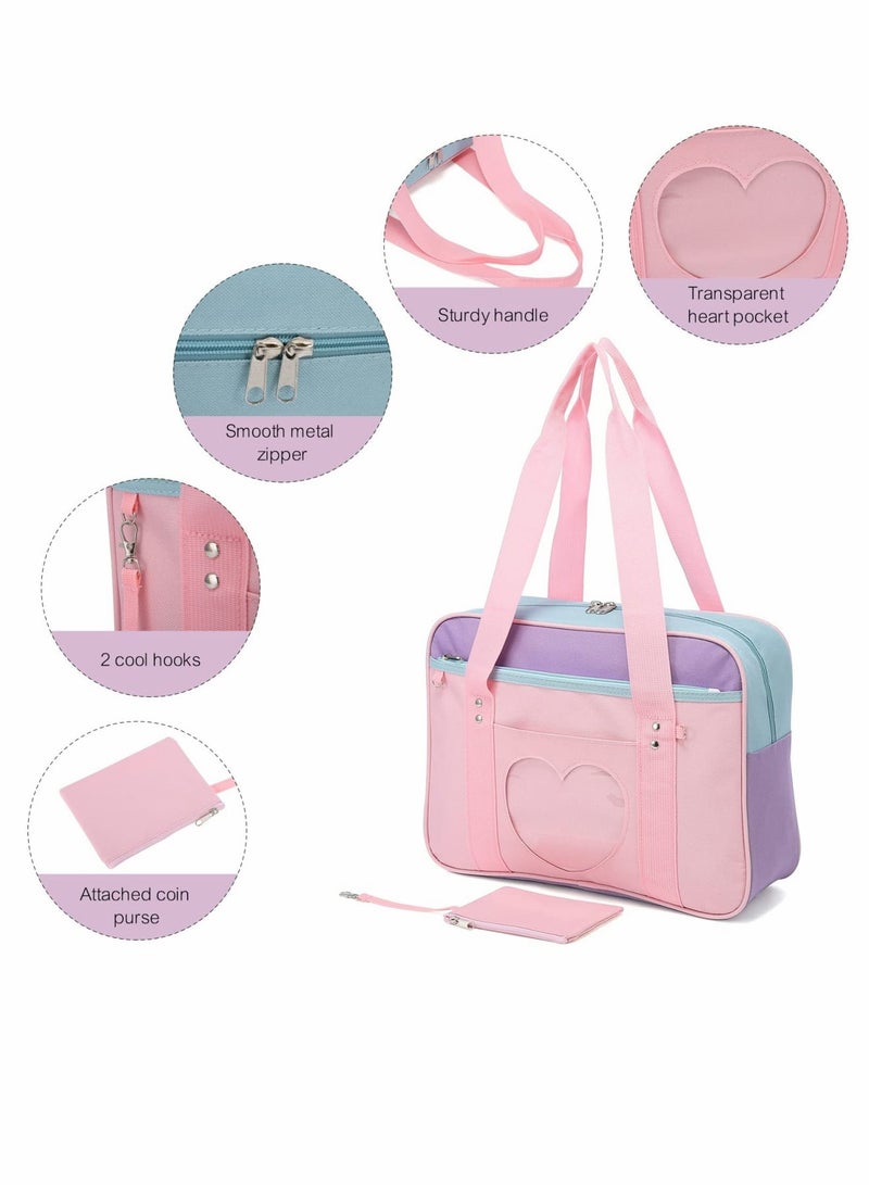 Zikra Shoulder Bag, School Bag Made Of Premium Oxford and Pvc Plastic Large Anime Shoulder Bag Kawaii Handbag for Women Transparent Love Casual Shoulder Bag for School, Work, Gym, Sports, Travel (Pink) - Image 5