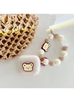 For AirPods 4 Headphone Set Cartoon Diy Doll Pendant Apple 1/2 Generation/pro2 Bluetooth Soft Case Bracelet-Color:Beige Soft Shell + Pendant-toast Bear-Model:AirPods Pro2 (protective Cover)