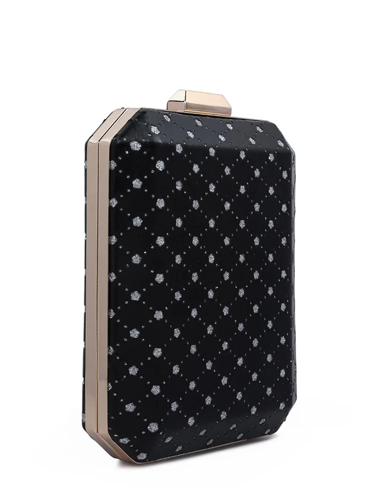 London Rag Black Metallic Cut Out Clutch Bag