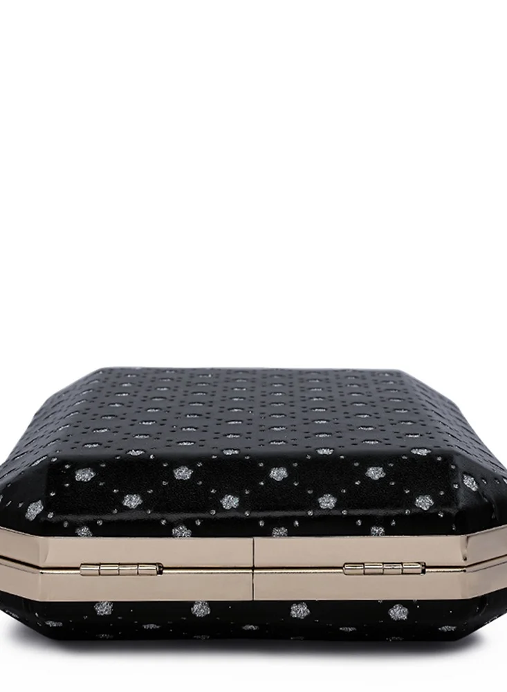 London Rag Black Metallic Cut Out Clutch Bag