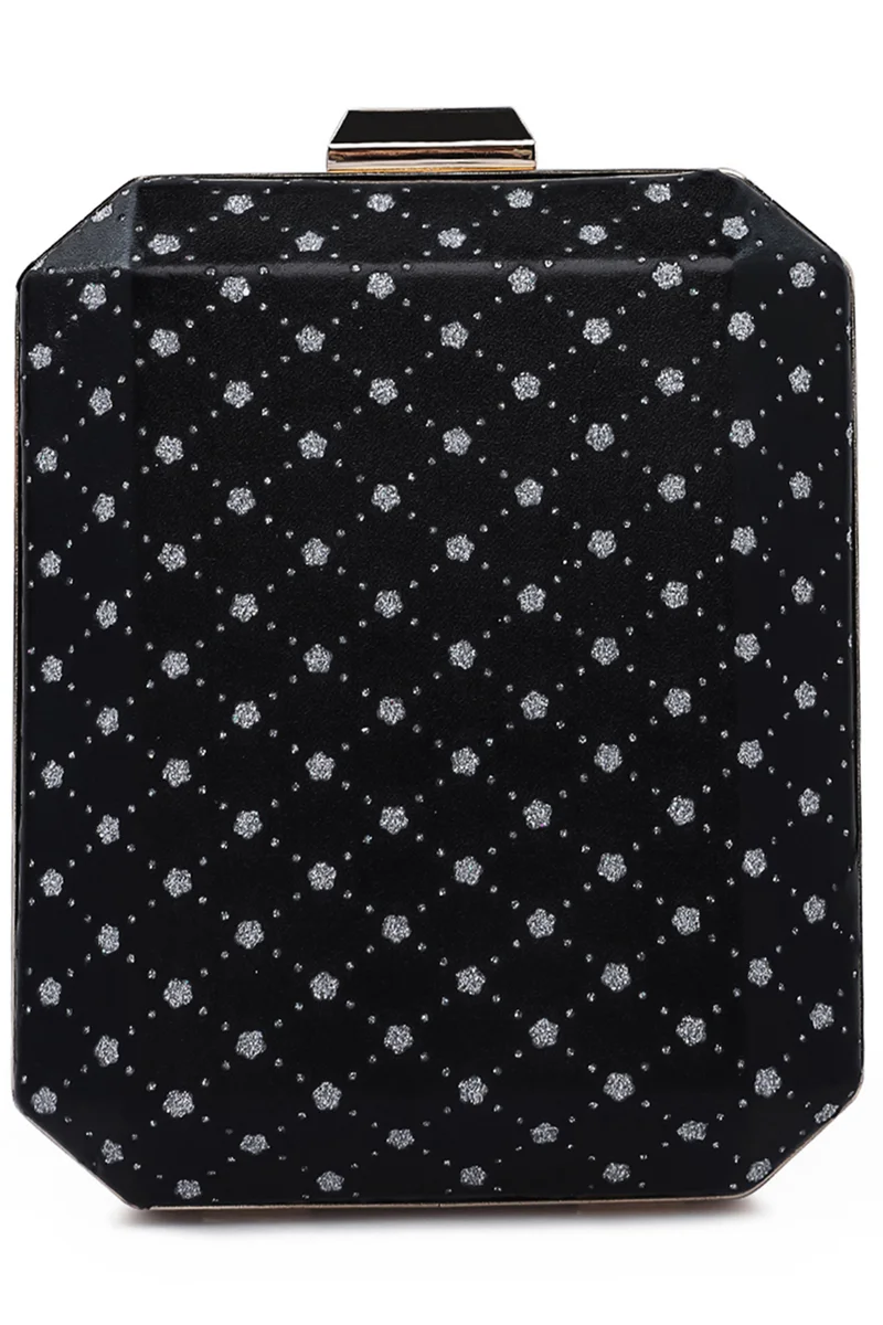 London Rag Black Metallic Cut Out Clutch Bag