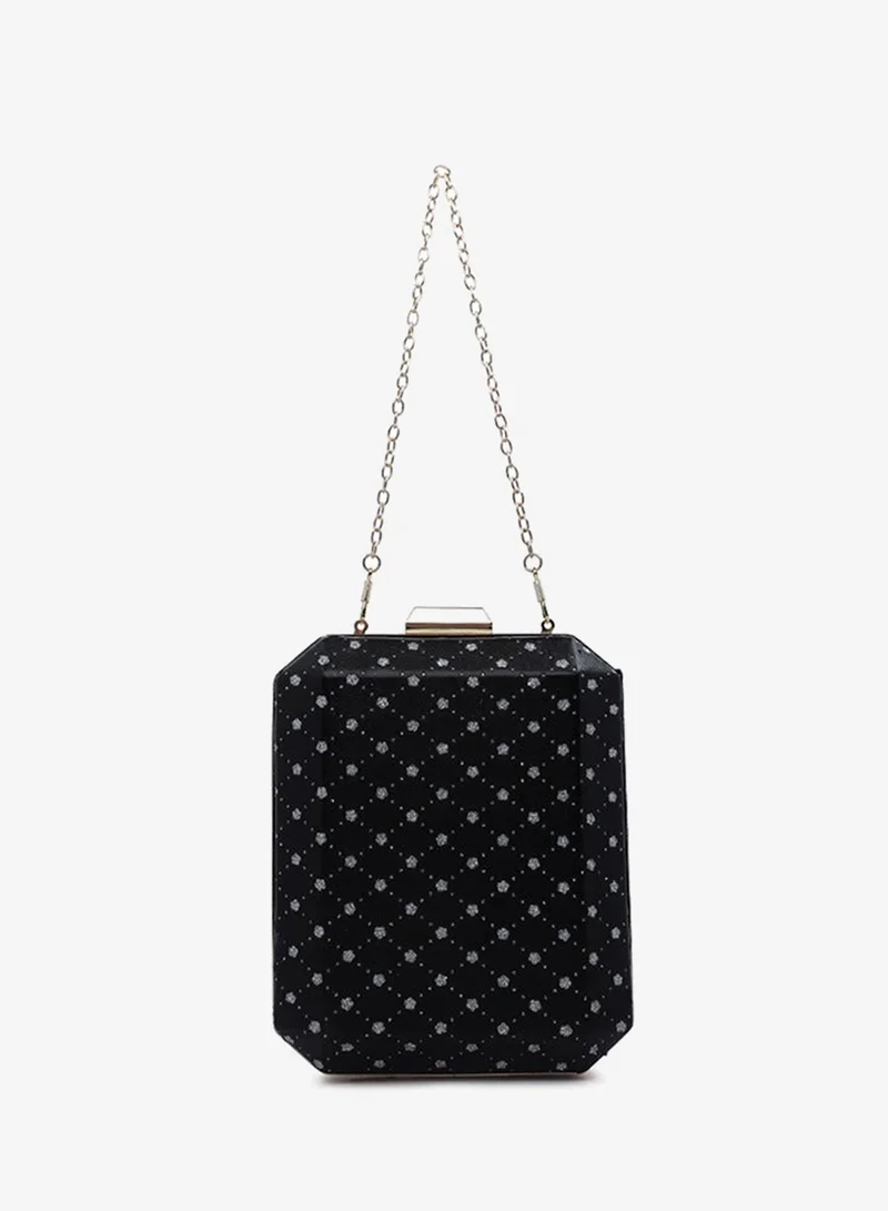London Rag Black Metallic Cut Out Clutch Bag