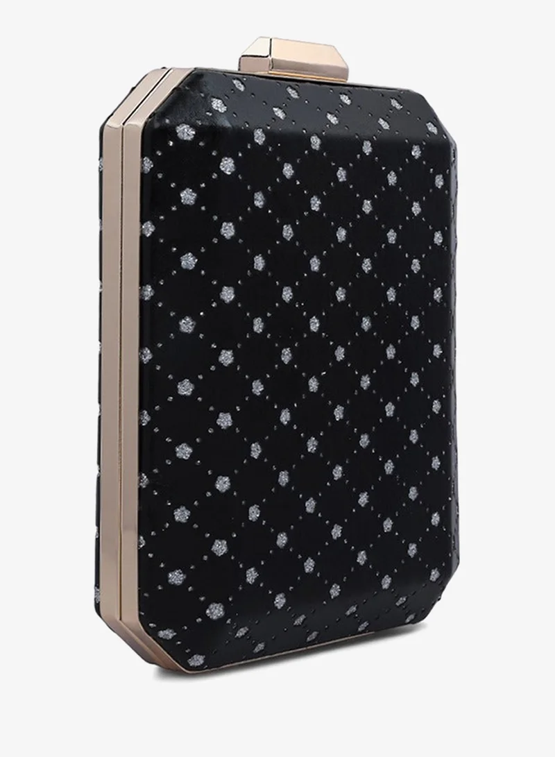 London Rag Black Metallic Cut Out Clutch Bag