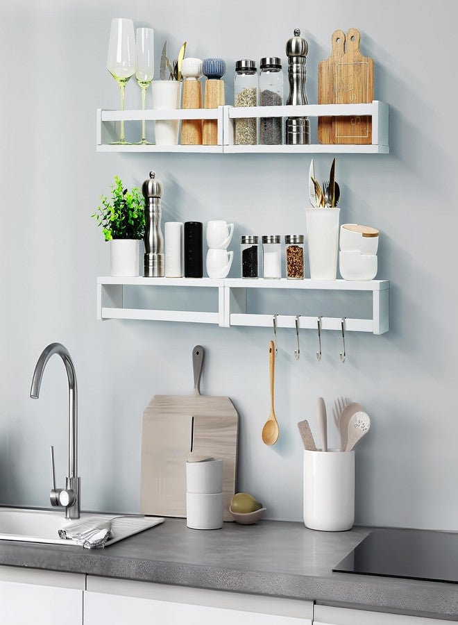 Ollieroo Set of Four Floating Book Shelves for Wall, Nursery Book Shelf for Kids Room, Bamboo Wood Hanging Bookshelf for Baby Teen Boys Girls, Wall Mounted Shelves for Bedroom Bathroom Decor(White) - Image 5