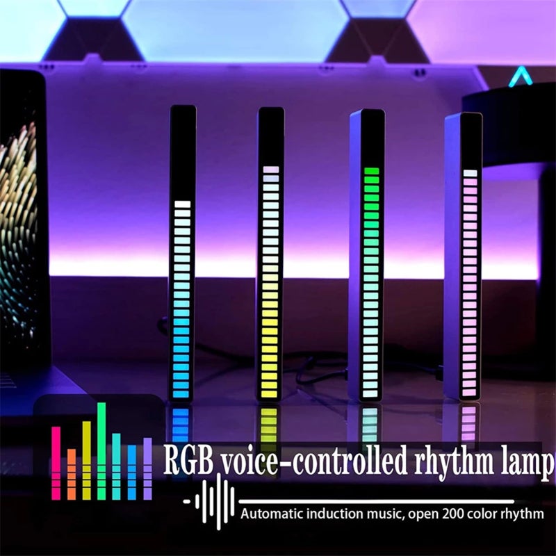 شريط إضاءة LED التفاعل مع الصوت: 32 بت RGB، غلاف أكريليك، 32 حبة إضاءة مدمجة - ضوء إيقاع استلام مفعل بالصوت مع ضبط تلقائي للتضخيم (AGC)، خوارزمية تدمير ضوضاء ذكية لعصرنا الحديث - Image 4