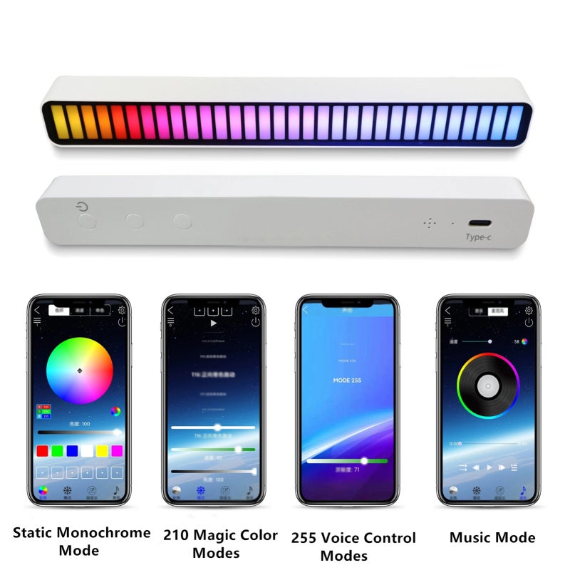 شريط إضاءة LED التفاعل مع الصوت: 32 بت RGB، غلاف أكريليك، 32 حبة إضاءة مدمجة - ضوء إيقاع استلام مفعل بالصوت مع ضبط تلقائي للتضخيم (AGC)، خوارزمية تدمير ضوضاء ذكية لعصرنا الحديث - Image 3