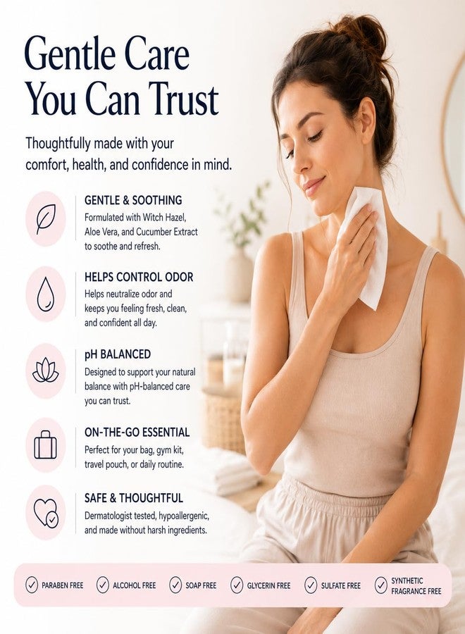 Luvena Feminine Wipes for Women - pH Balanced Feminine Care Wipes - Dermatologist Tested - Hypoallergenic, Paraben Free - Odor Control - Soft Cleansing Cloths - Cucumber Scented (25 Count, 3 Pack - Image 4