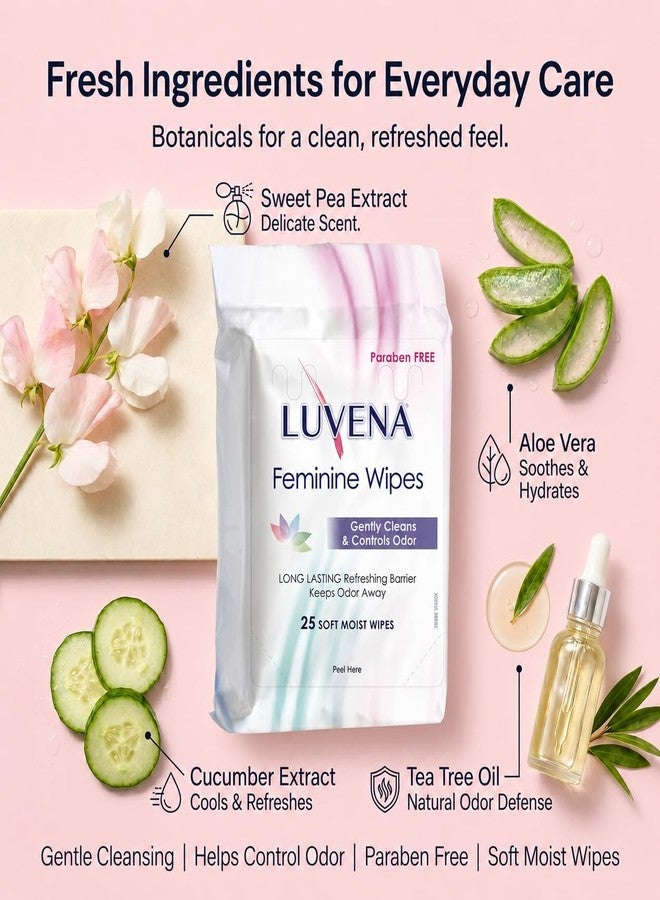 Luvena Feminine Wipes for Women - pH Balanced Feminine Care Wipes - Dermatologist Tested - Hypoallergenic, Paraben Free - Odor Control - Soft Cleansing Cloths - Cucumber Scented (25 Count, 3 Pack - Image 3