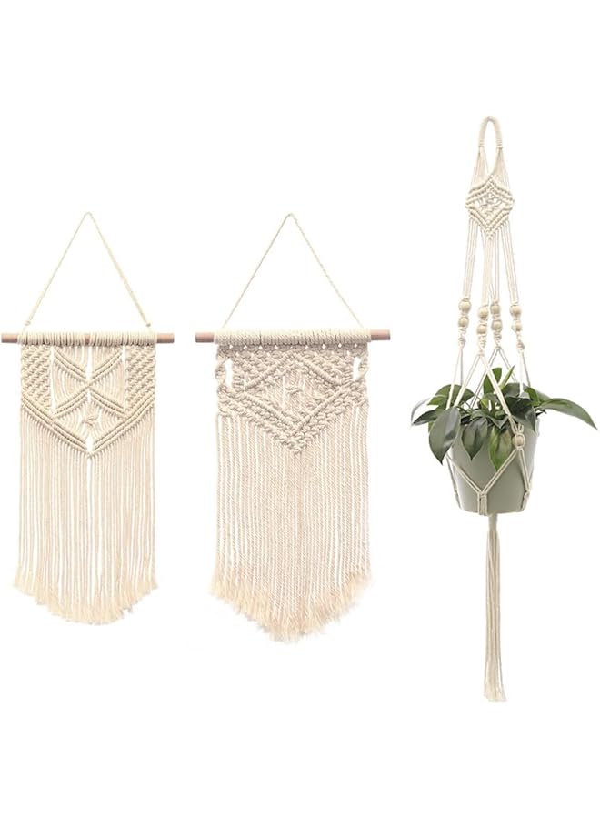 The Bros 3 Pack Small Macrame Wall Hanging Boho Handmade Art Woven Tapestry Wall Decor Macrame Plant Hanger for Bedroom Living Room Apartment Gallery Home - Image 1