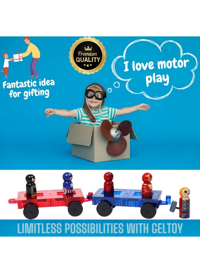 GELTILES GELTILES Superheroes Magnetic Tiles Special 2 Cartwheel Cars with 7 Wooden Building Blocks Unique Super Heros Dolls, Handmade, Made in India Toy for Kids Gifting Motor Play Set (9 Pcs Superheroes)  - Image 5