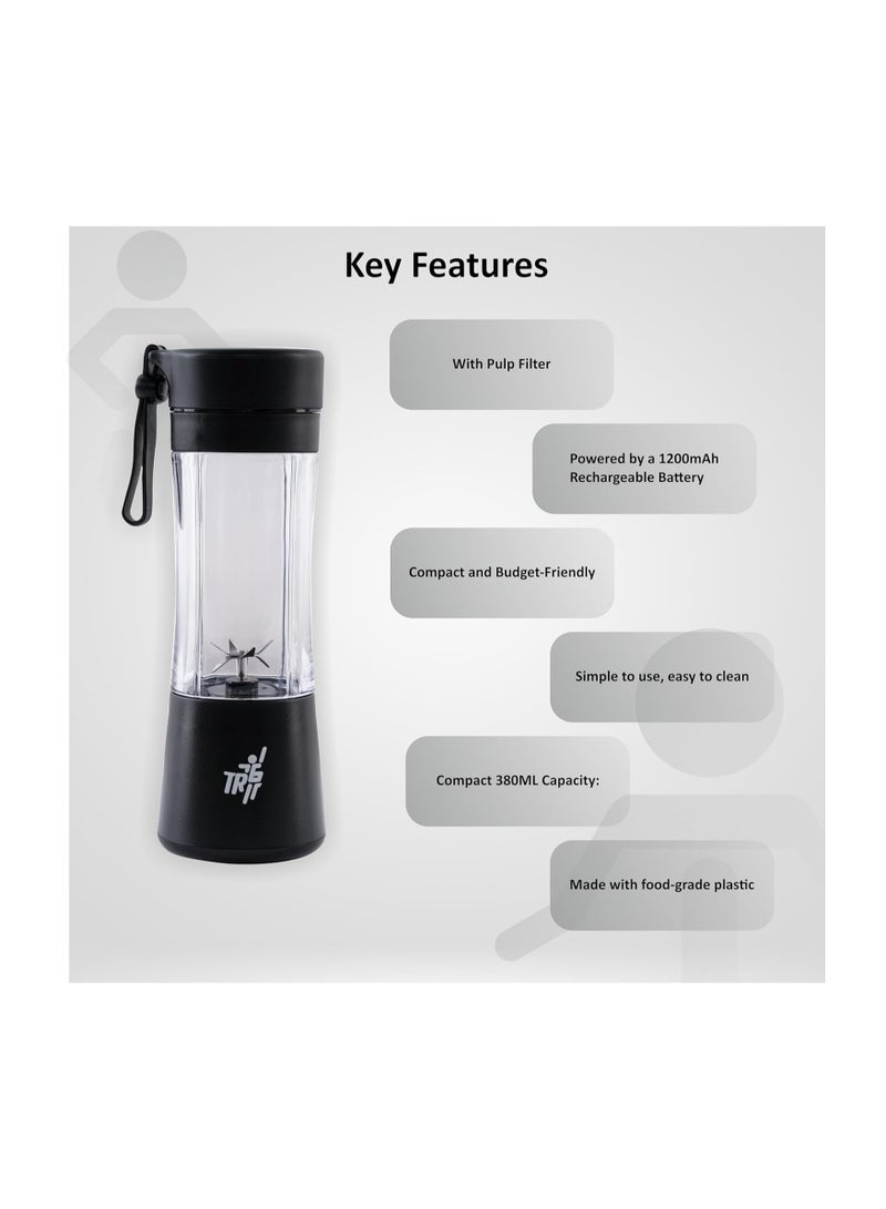 TR6 خلاط TR6 Blendmate Eco المحمول للعصائر والمشروبات المخفوقة - سعة 380 مل قابلة لإعادة الشحن | صغير الحجم | محمول (أسود)  - Image 2